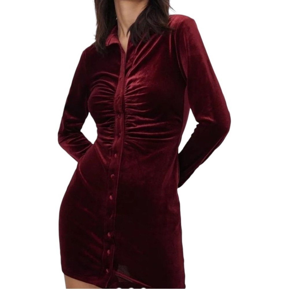 HOUSE OF HARLOW 1960 Velvet Ruched Button Up Mini Dress Party Holiday